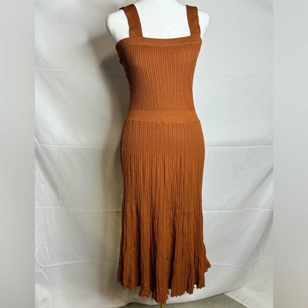 Alexis Rust Flattering Pleated Sleeveless Knit Dress XS